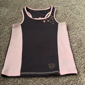 Girls grey and pink racer back tank rose gold